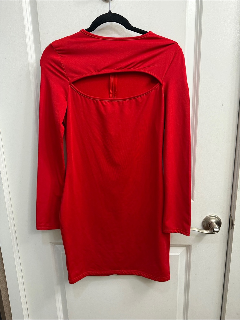 Red Long Sleeve Cutout Back Mini Dress